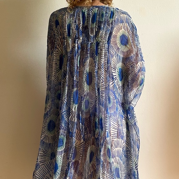 Antik Batik Blue Silk Printed Bohemian Relaxed Dress - Picture 2 of 10